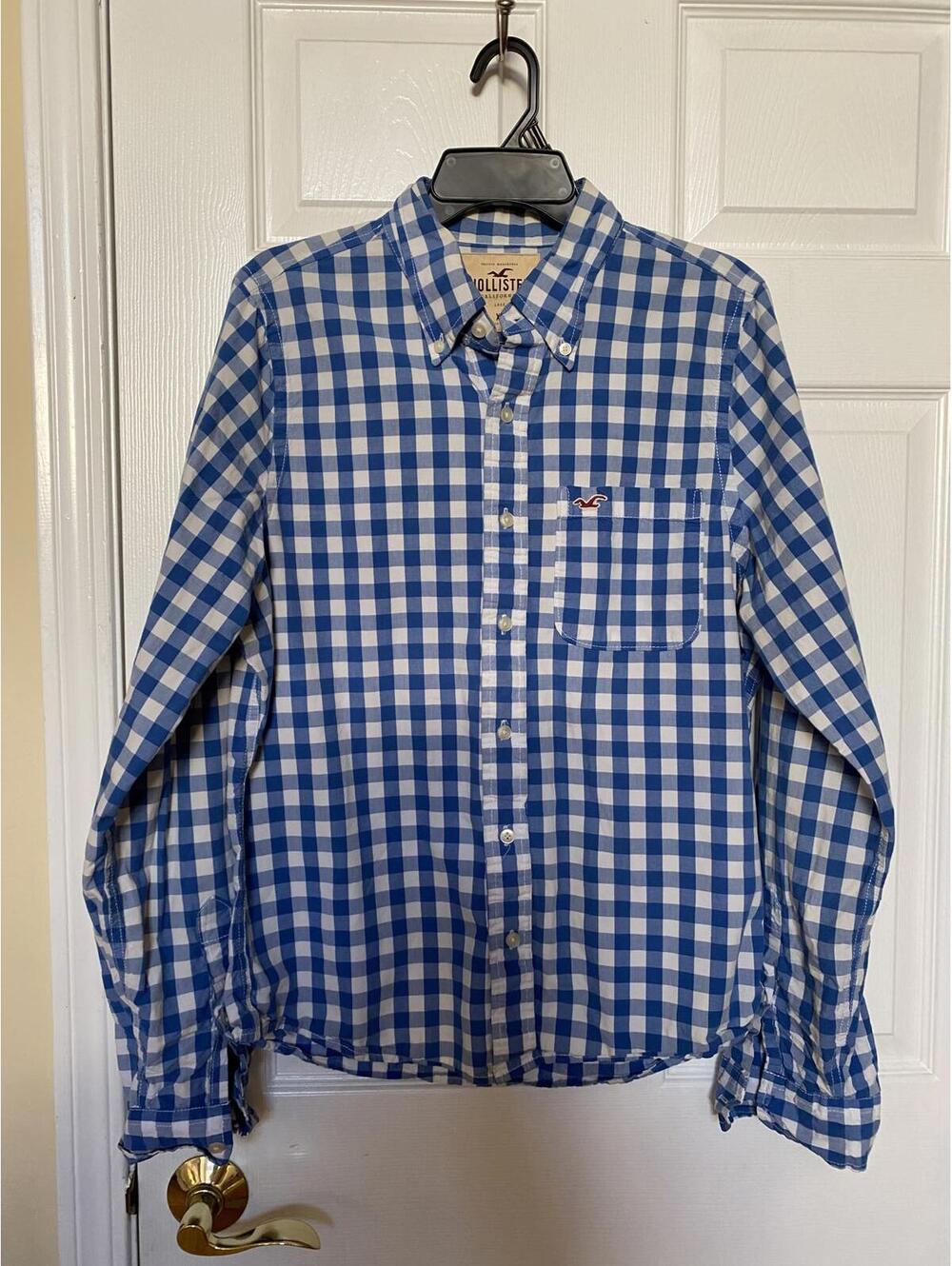 Hollister Men’s Blue White Check Casual Button-Down Shirt XL